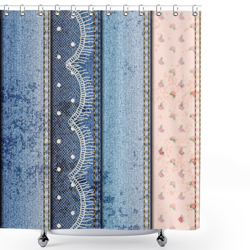 Personality  Patchwork Of Denim Fabric. Shower Curtains