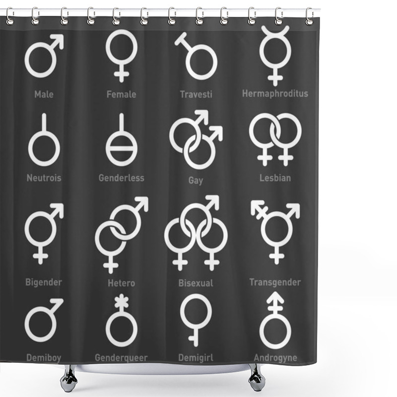 Personality  Gender Icons Set On Dark Background. Vector Shower Curtains