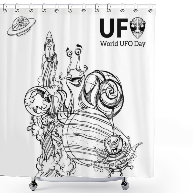 Personality  Cheerful Snail On Planet Saturn Shower Curtains