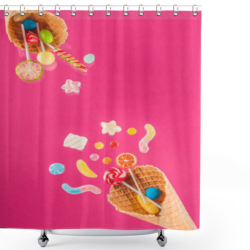 Personality  Waffle Cones And Candies Shower Curtains