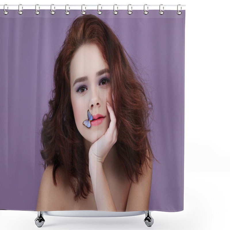 Personality  Girl With Butterfly. Shower Curtains