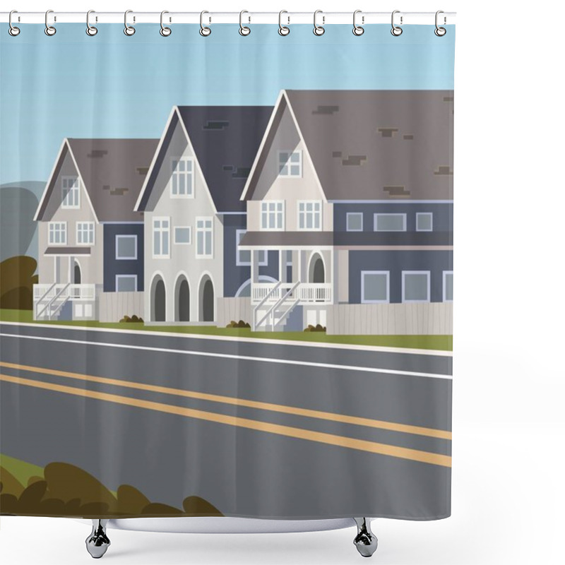 Personality  Vector Illustration Road Along The Inhabited City Shower Curtains