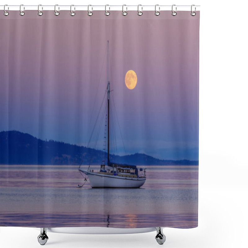 Personality  Full Moon Rising Over Sailboat Shower Curtains