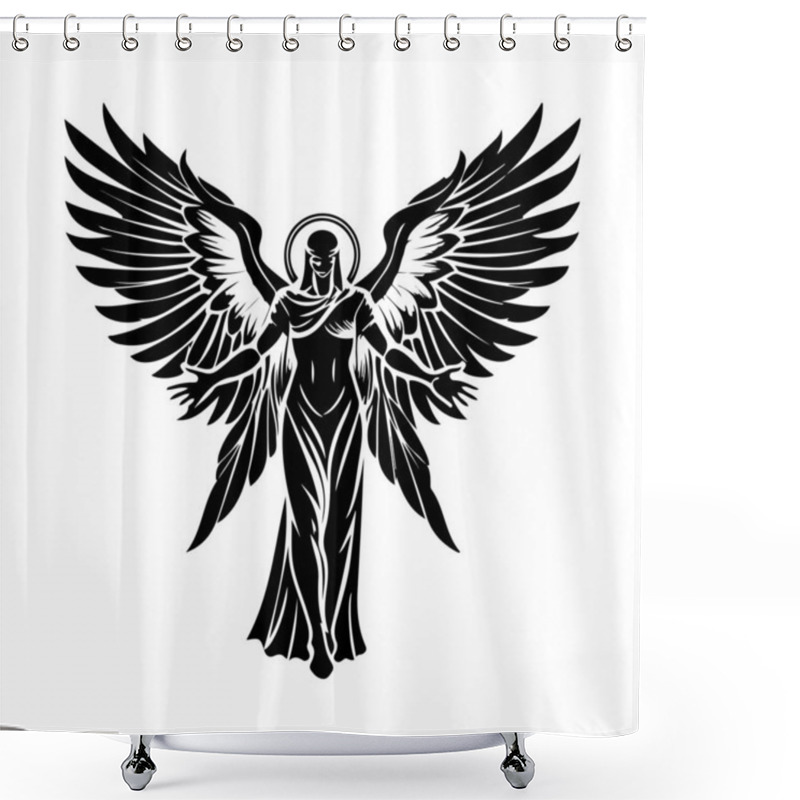 Personality  Graceful Angel Silhouette With Majestic Wings Shower Curtains