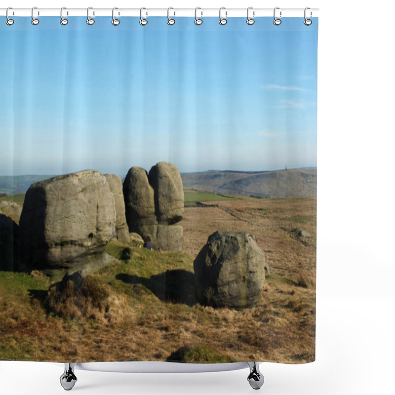 Personality  Rock Formations In Bridestones Moor In West Yorkshire With A Panoramic View Over Pennine Countryside Shower Curtains