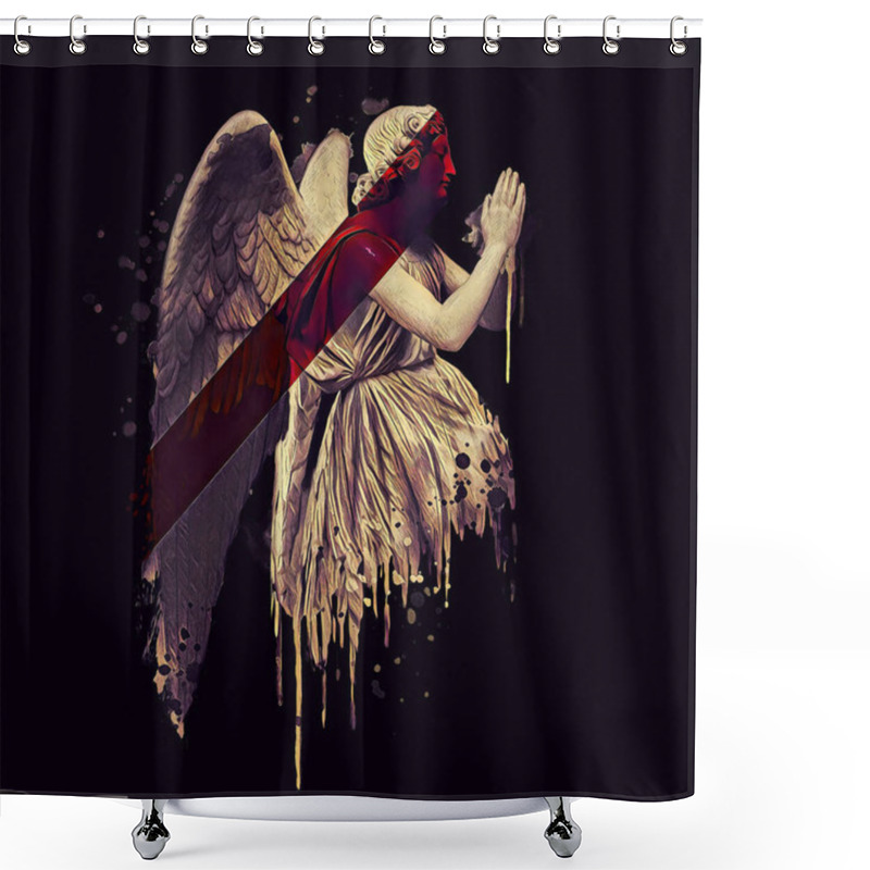 Personality  Dark Angel Illustration.Skull Tattoo Design. T Shirt Print For Men. Black And White Textile Graphic. Vintage Poster Art. Shower Curtains