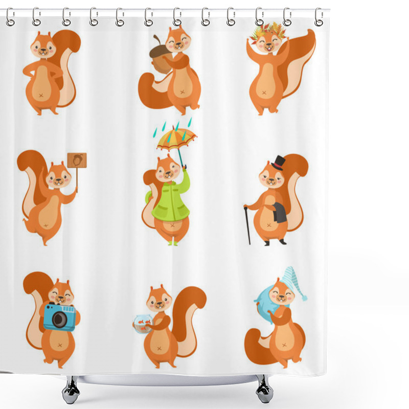 Personality  Squirrel Different Activities Set Of Girly Character Stickers Shower Curtains