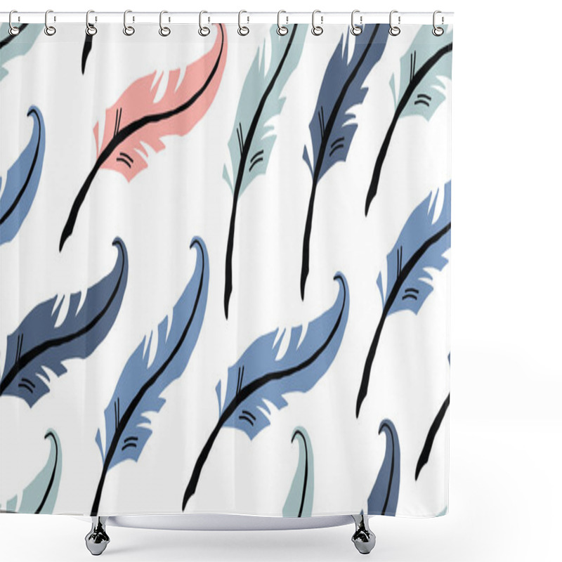 Personality  Seamless Pattern With Writing Feathers On White Shower Curtains