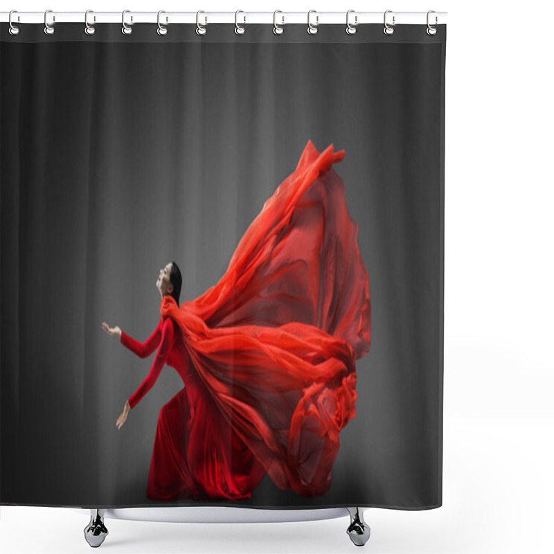 Personality  Woman In Red Dress With Flying Fabric Shower Curtains