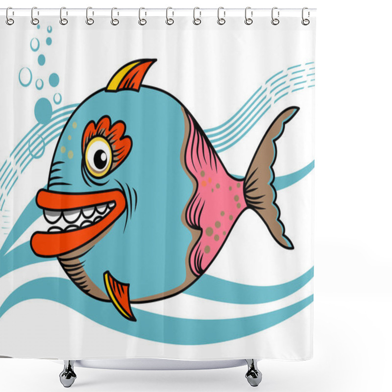 Personality  Cheerful Fish - Stock Illustration. Shower Curtains