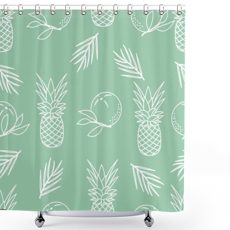 Personality  Seamless Pattern With Pineapples, Orange, Leaves. Tropical Fruit. Summer Background. Shower Curtains