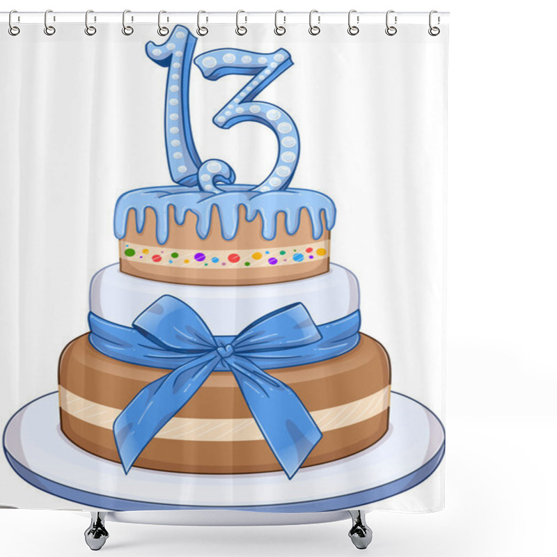 Personality  Blue Bar Mitzvah Cake For 13th Birthday Shower Curtains