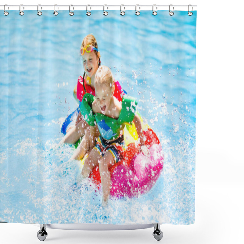 Personality  Kids On Inflatable Float In Swimming Pool.  Shower Curtains