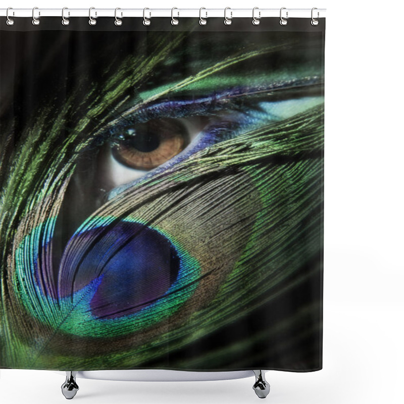 Personality  Beautiful Woman Eye With Peacock Feather Shower Curtains