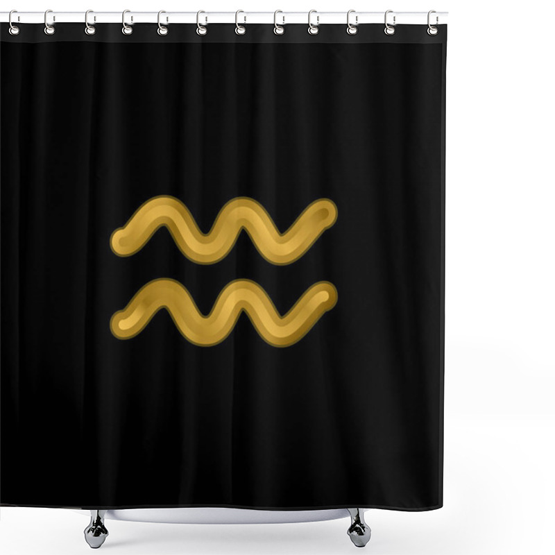 Personality  Aquarius Zodiac Sign Symbol Gold Plated Metalic Icon Or Logo Vector Shower Curtains