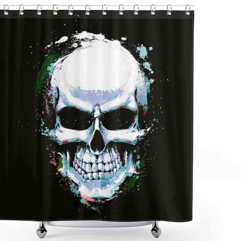 Personality  Skull Artistic Splatter Light Blue N Green Shower Curtains