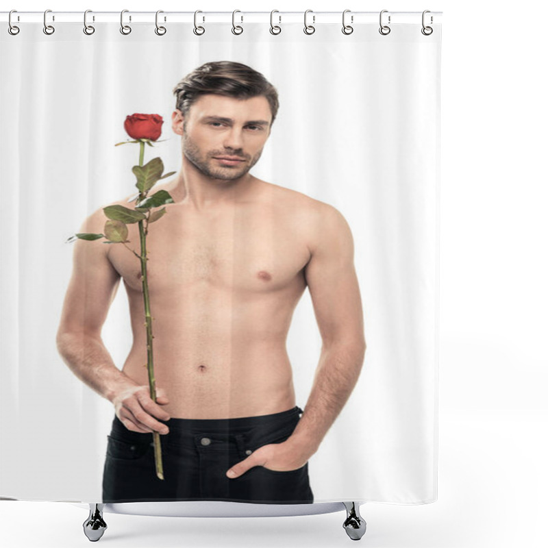 Personality  Handsome Man With Rose Flower Shower Curtains