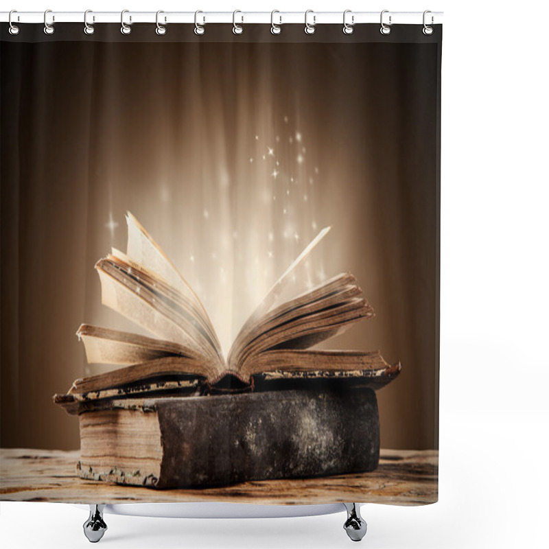 Personality  Old Books On Wooden Table Shower Curtains