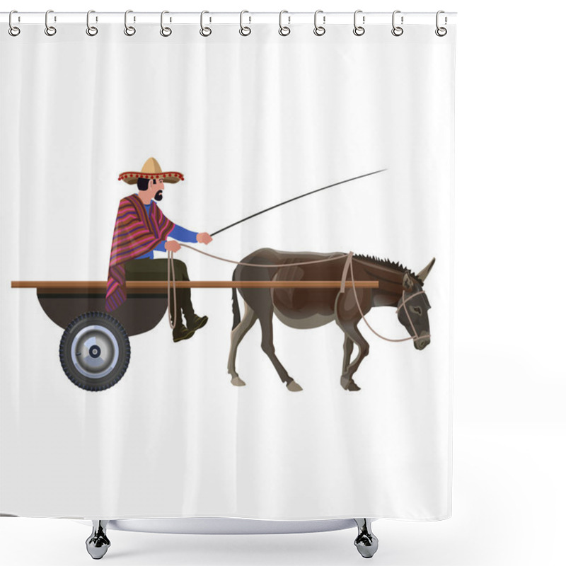 Personality  Mexican Man In Donkey Cart. Vector Illustration Isolated On White Background Shower Curtains