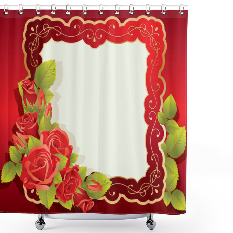 Personality  Greeting Card With Rose And Swirls Frame Shower Curtains