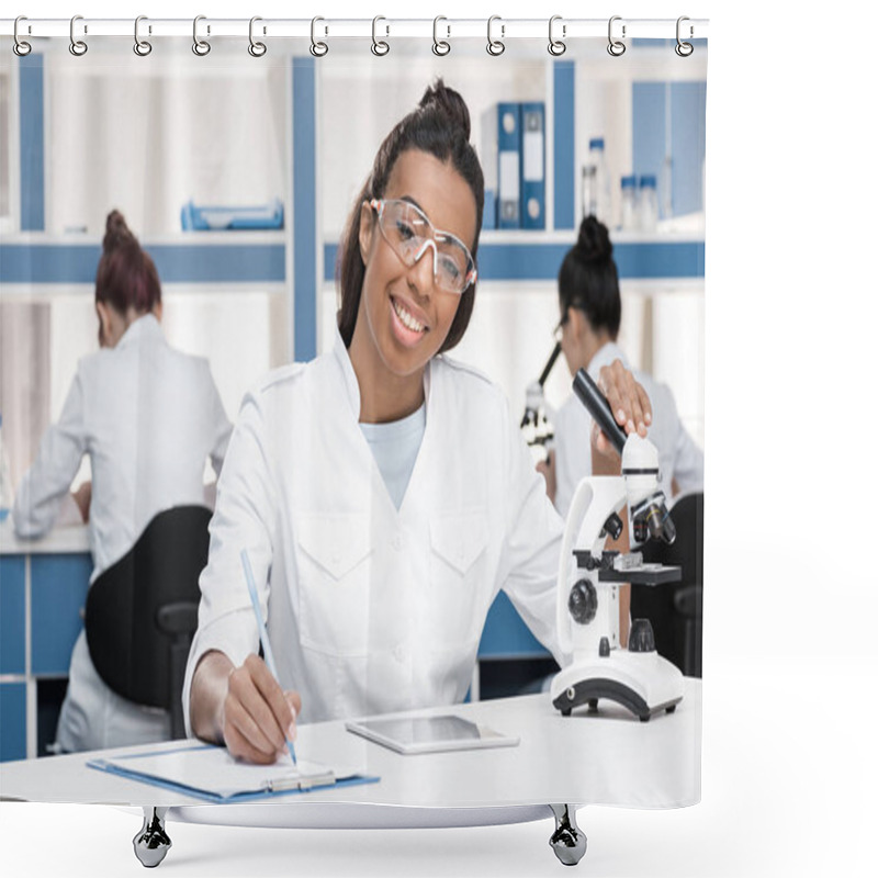 Personality  Scientist Working In Chemical Lab    Shower Curtains