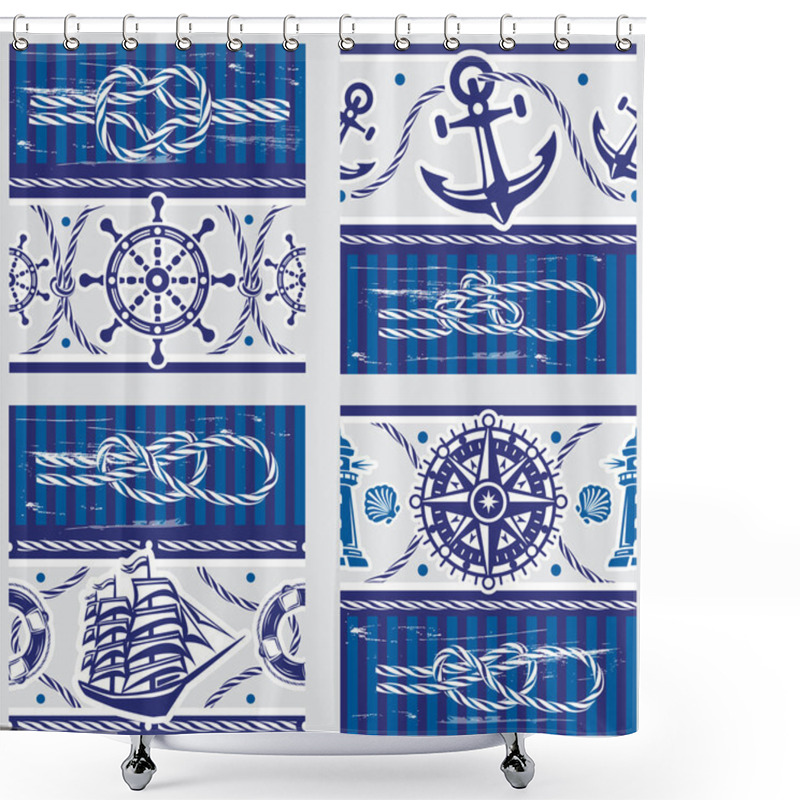 Personality  Seampless Patterns With Nautical Symbols And  Marine Knots Shower Curtains