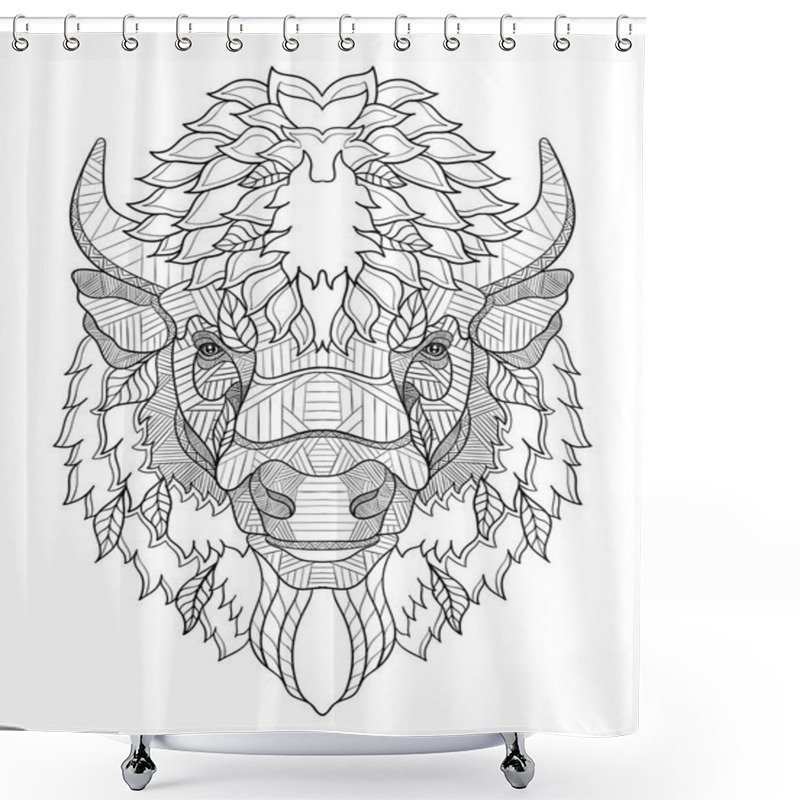 Personality  American Buffalo Head Zentangle Stylized, Vector, Illustration, Freehand Pencil, Hand Drawn, Pattern. Zen Art. Ornate Vector. Lace. Coloring. Shower Curtains