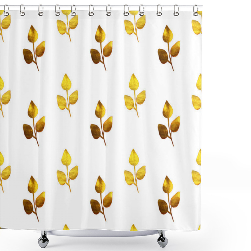 Personality  Seamless Pattern With Hand-painted Golden Branches With Leaves Shower Curtains