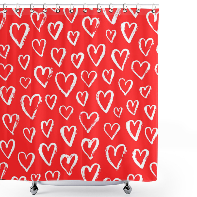 Personality  Vector Fashion Seamless Pattern With Hearts On Happy Valentines Day. Doodle Style Shower Curtains