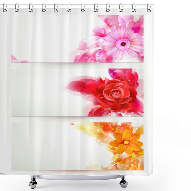 Personality  Set Of Three Banners, Abstract Headers With Flowers And Artistic Blots Shower Curtains