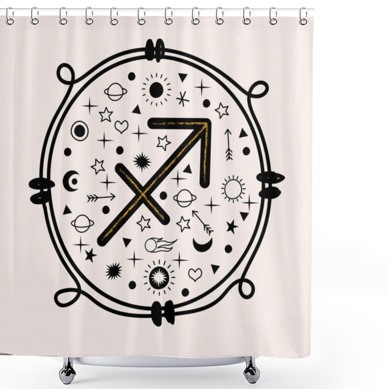 Personality  Sagittarius. Constellation Sagittarius. Vector Isolated Emblem On A Light Background. Shower Curtains