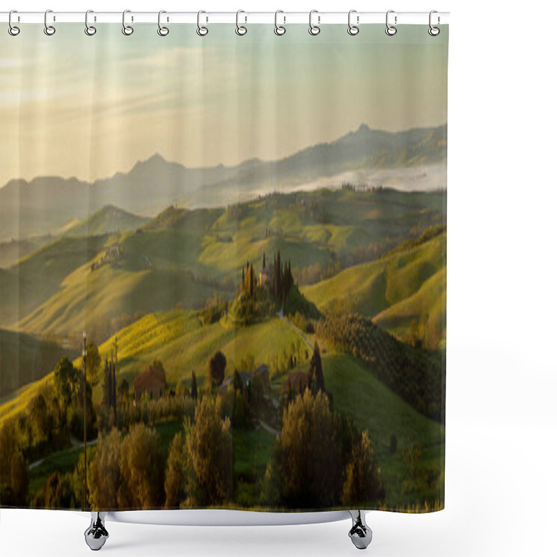 Personality  Panorama Of  Tuscan Landscape In Val D'Orcia, Tuscany, Italy Shower Curtains