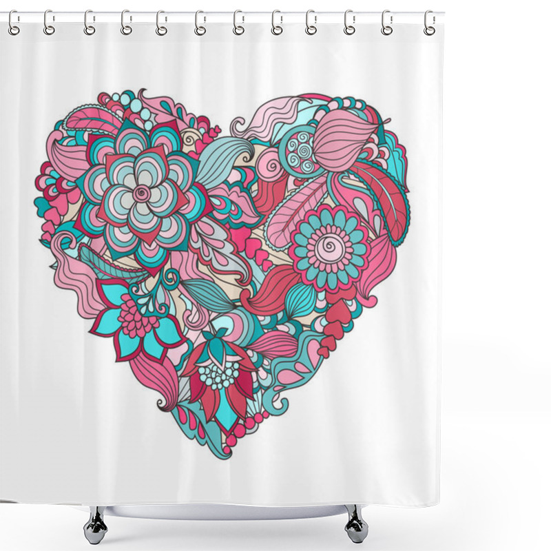 Personality  The  Drawn   Heart With Flowers And Plants For Valentine's Day Or Weddings Shower Curtains