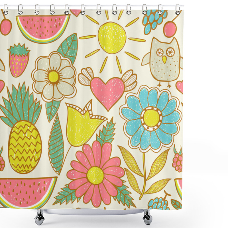 Personality  Cute Seamless Pattern With Children's Doodle, Hand Drawn Summer Shower Curtains