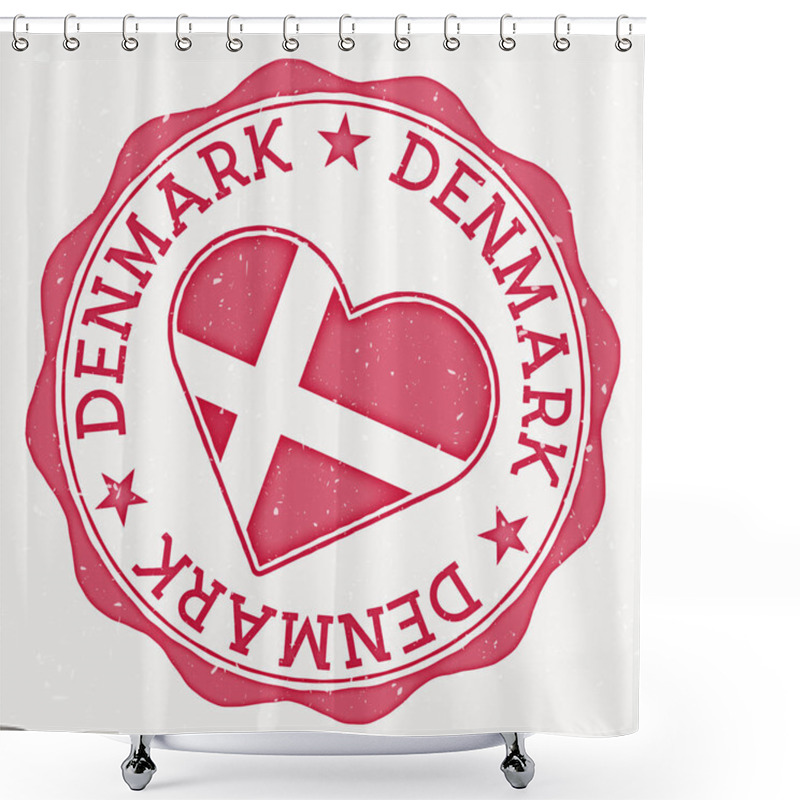 Personality  Denmark Heart Flag Logo. Country Name Text Around Denmark Flag In A Shape Of Heart. Neat Vector Illustration. Shower Curtains