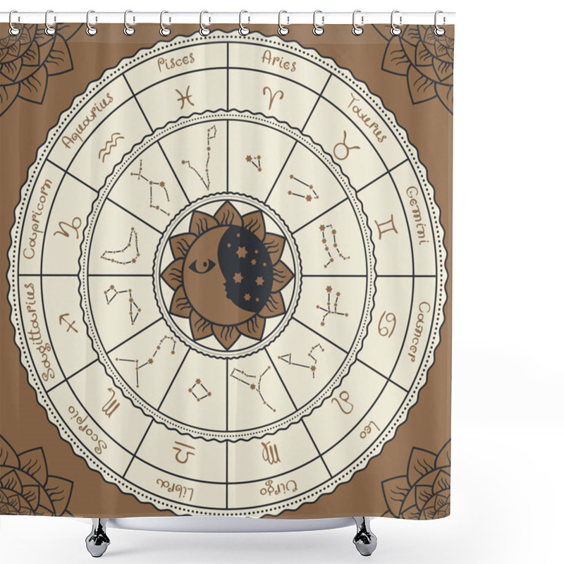 Personality  Zodiac With The Sun, Moon And Constellations Shower Curtains