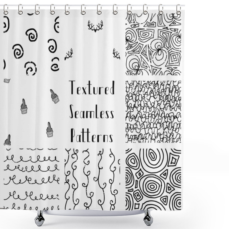 Personality  Abstract Hand Drawn Grunge Textured Seamless Patterns Shower Curtains