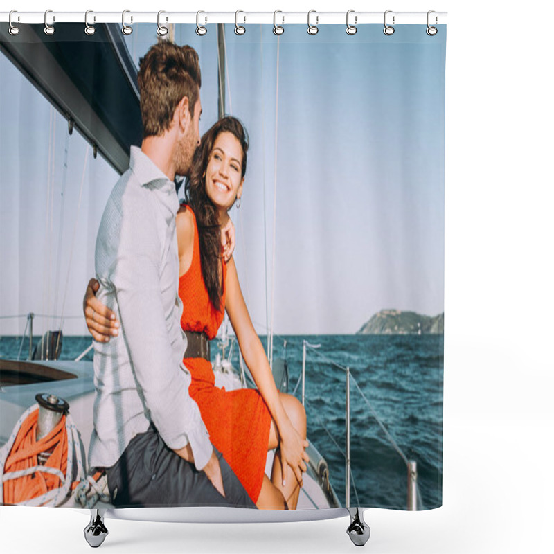 Personality  Happy Couple Taking A Romantic Cruise On The Sail Boat Shower Curtains