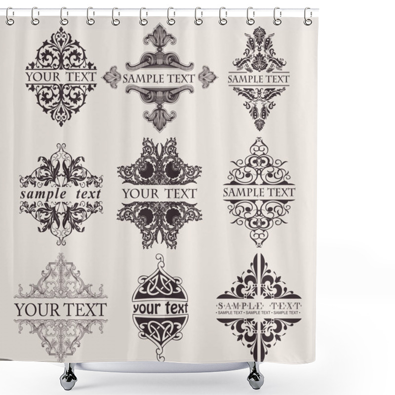 Personality  Set Of Nine Ornate Banner Text Quad Shower Curtains