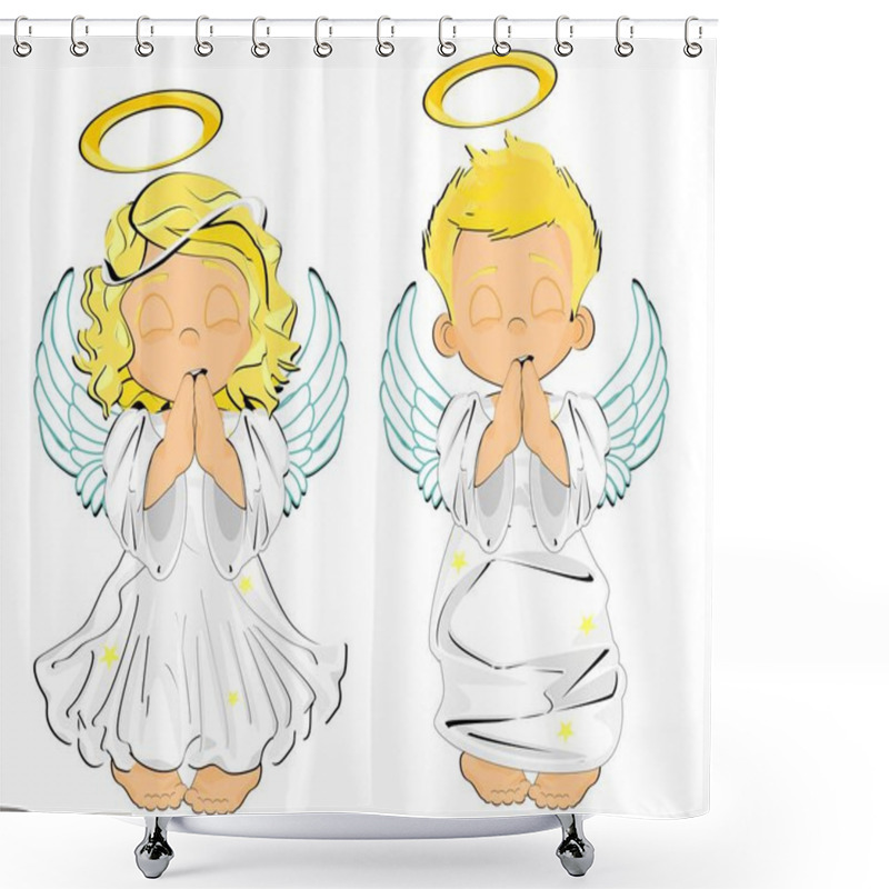 Personality  Two Angels Stand And Pray Shower Curtains