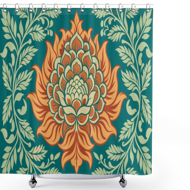 Personality  Boho Floral Damask Repeat Pattern - Elegant Block Print Design Vector For Stylish Decor. Shower Curtains