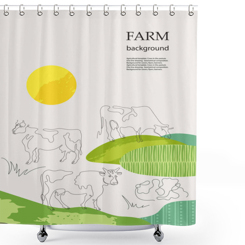 Personality  Cows Are Drawn In One Line. Sample Brochure. Agricultural Background. Shower Curtains