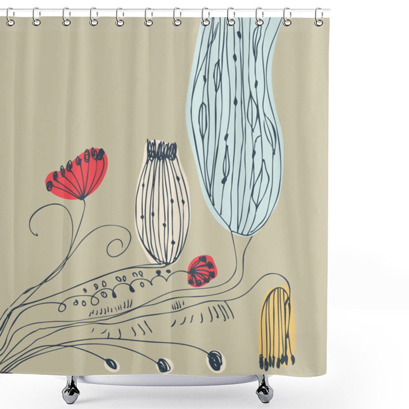 Personality  Grungy Floral Set. Compositions With Sketchy Flowers Shower Curtains