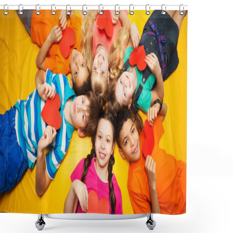 Personality  Group Of Kids Laying With Red Hearts Shower Curtains