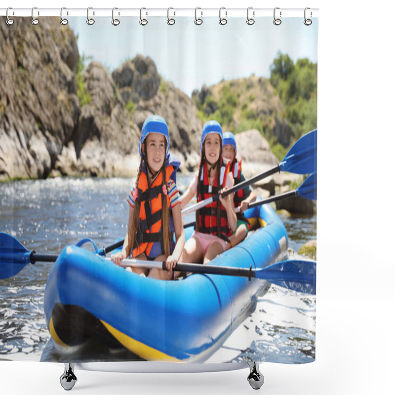 Personality  Little Children Kayaking On River. Summer Camp Shower Curtains