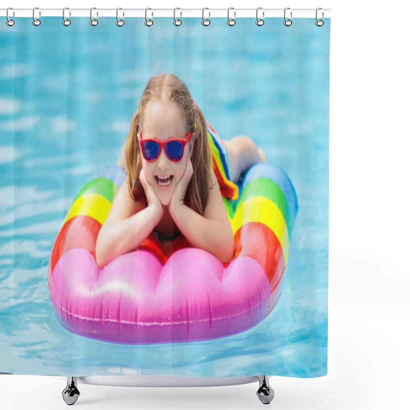 Personality  Child On Inflatable Float In Swimming Pool.  Shower Curtains