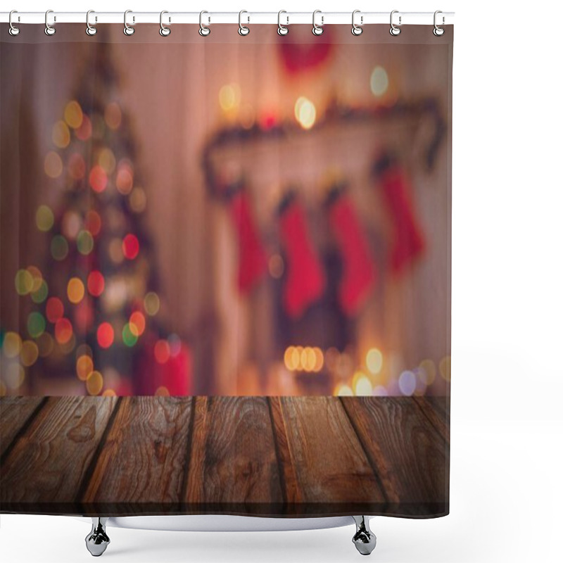 Personality  Wooden Floor With Christmas Theme Background Shower Curtains