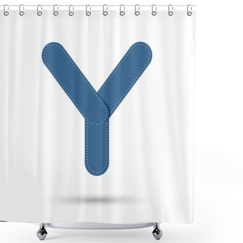 Personality  Y Font Vector With Blue Jeans  On White Background, Futuristic F Shower Curtains