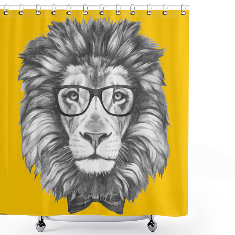 Personality  Lion With Glasses And Bow Tie Shower Curtains