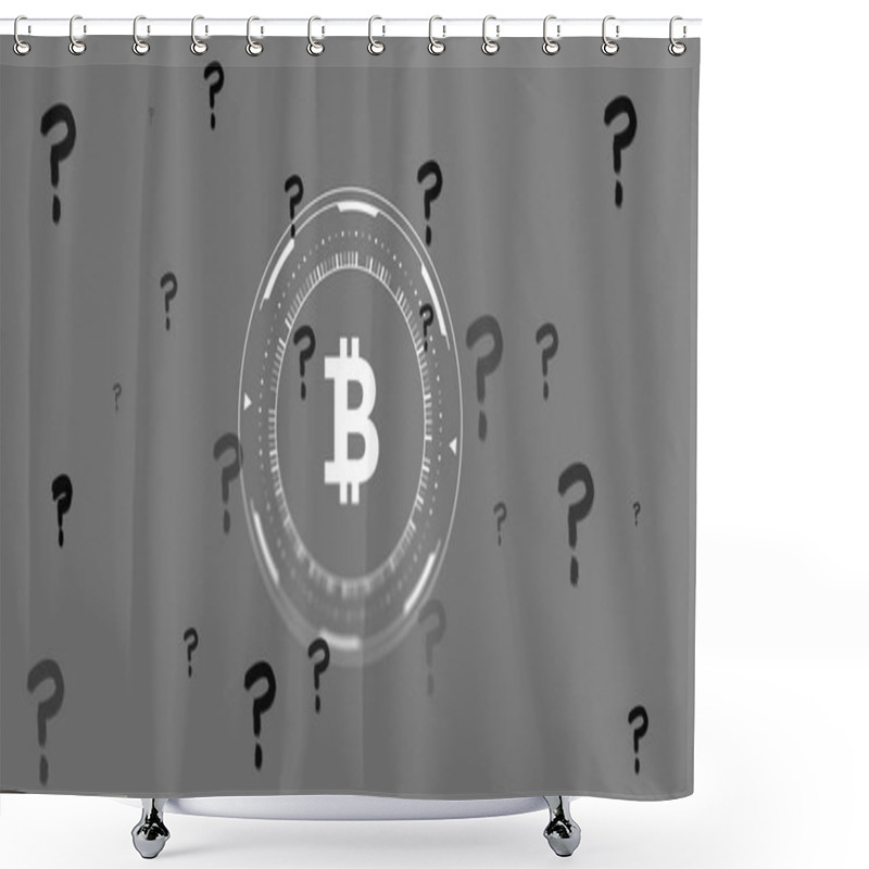 Personality  Bitcoin Symbol Surrounded By Question Marks, Digital Currency Uncertainty Concept. Cryptocurrency, Blockchain, Finance, Investment, Technology, Virtual Shower Curtains